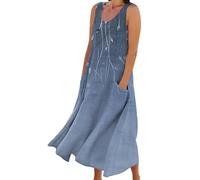 Vestidos Verano Mujer 2025 Playeros sin Mangas Boho Largos de Fiesta Medieval Maxi Fiesta Señora Mayor Elegante Elástico Ropa Vacaciones con Bolsillos, Talla Grande