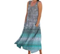 Vestidos Verano Mujer 2025 Playeros sin Mangas Boho Largos de Fiesta Medieval Maxi Fiesta Señora Mayor Elegante Elástico Ropa Vacaciones con Bolsillos, Talla Grande