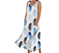 Vestidos Verano Mujer 2025 Playeros sin Mangas Boho Largos de Fiesta Medieval Maxi Fiesta Señora Mayor Elegante Elástico Ropa Vacaciones con Bolsillos, Talla Grande