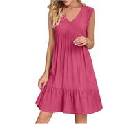 Vestidos Verano Mujer 2025 Vestido Casual Sin Mangas Cuello V Summer Dress Flowy Boho Ruffle Swing Vestidos Fiesta Mujer Elegantes Verano Playeros Boda Invitada Playa Curvy Moda Dress Ofertas Prime