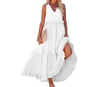 Vestidos Verano Mujer 2026 Cuello En V Color Liso - Ropa De Verano Mujer Summer Dress Chic Vacaciones, Vestidos Anchos Moda Cómodos Dresses for Women Casual Playa Blanco M