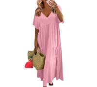 Vestidos Verano Mujer 2026, Dress, Invitada Cuello V Manga Corta Pareo Talla Grande Playero Largos Corta Elegantes Algodon Cortos Falda Verano, Efecto Adelgazante Vestido Elegante Mujer, 3XL