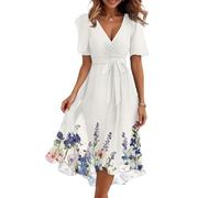 Vestidos Verano Mujer 2026, Dress, Largas Midi Cuello V Manga Corta Fiesta Boda Dresses Women Elegante Vestidos de, Talla Grande Camisero Deportivo Playeros Cortos Ropa Verano Mujer, XL