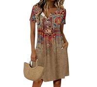 Vestidos Verano Mujer 2026, Dress, Vichy Largo Playeros Talla Grande Casual Cortas Corto Elegantes Vestido Playa, Evento Manga Corta Botones 2026 Elegante Midi Ropa de Verano Mujer, XL