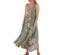 Vestidos Verano Mujer 2026, Largos, Adelgazante Ajustado Noche Playero Casa Ceremonia Frescos Elegantes Sin Mangas Cuello en U Verano Chic Fiesta Vestido Efecto Adelgazante, M