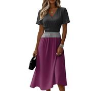 Vestidos Verano Mujer 2026, Largos, Manga Corta Cuello en V Ajustado Adelgazante Chic Playa Ceremonia Noche Elegantes Fiesta Frescos Playero Casa Vestido Fresco Mujer Verano, XL