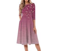 Vestidos Verano Mujer 2026, Playa, Casa Elegantes Ceremonia Playero Fiesta Verano Ajustado Adelgazante Frescos Manga 3/4 Cuello Redondo Chic Casual Vestidos Gasa Largos Fiesta, 3XL