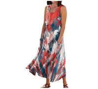 Vestidos Verano Mujer 2026, Robe Ete Femme Cuello Redondo Sin Mangas Largo Dress Algodon Cuadros 2026 Ropa de, Playeros Sueltos Deportivo Talla Grande Casual Corto Vestido Mujer, XXL