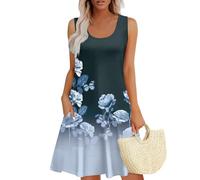 Vestidos Verano Mujer 2026, Ropa de Mujer Verano, Hippie Women Deportivo Elegante Sin Mangas Cuello Redondo Playeros Dress Sueltos Corto Boho Fiesta Largo Dress, Tallas Grandes Vestidos Sexy, 3XL
