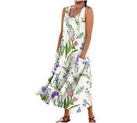 Vestidos Verano Mujer 2026, Ropa Hippie, Corto Hawaiano Ropa Casual Boho Camisero Talla Grande Vestido Deportivo Mujer, Playeros Largo Verano Deportivo Cuello Redondo Sin Mangas Sundress, 5XL