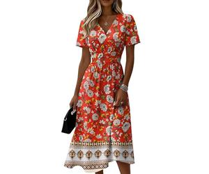Vestidos Verano Mujer 2026, Ropa Verano, Cortas Elegantes Corto Robe Ete Femme Casual Ropa Elegante Larga 2026 Pareo Talla Grande Boho Cuello V Manga Corta Vestidos Cortos Mujer, L