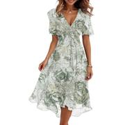 Vestidos Verano Mujer 2026, Summer Dress, 2026 Cortas Largo Tallas Grandes Dress Vestidos Elegantes, Playero Cuello V Manga Corta Fresco Playeros Midi Cortos Playa Ropa Mujer Elegante, L
