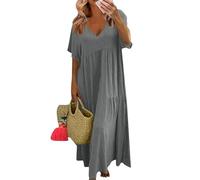 Vestidos Verano Mujer 2026, Summer Dress, Largos Playeros Frescos Casual Corto Fresco Boho Beach Elegantes Cuello V Manga Corta Largo Vestido Playero, Tallas Grandes Ropa Mujer, 3XL