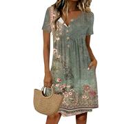 Vestidos Verano Mujer 2026, Sundress, Manga Corta Botones Bohemio Beach Talla Grande 2026 Playeros Playa Ropa Elegante, Ropa Largos Cortos Vichy Elegantes Vestido Playa Mujer Largo, M