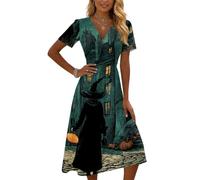 Vestidos Verano Mujer 2026 Vestido Midi para De Manga Corta con En V Y
