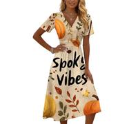 Vestidos Verano Mujer 2026 Vestido Midi para De Manga Corta con En V Y