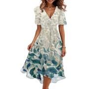 Vestidos Verano Mujer 2026, Vestido Midi Verano, Cortos Hippie 2026 Ropa Playa Mujer, Pareo Talla Grande Cortas Largo Invitada Elegante Fiesta Cuello V Manga Corta Elegantes Algodon Dress, XL