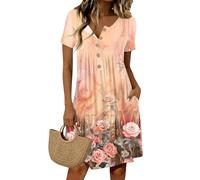 Vestidos Verano Mujer 2026, Vestido Playero, Dress Elegantes Corta Hawaiano Cortas Tallas Grandes Largo Cortos Larga Ropa Elegante Mujer, Manga Corta Botones Invitada Playa Dress, XL