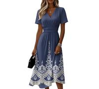 Vestidos Verano Mujer 2026, Vestidos de, Casual Lunares Cuello V Manga Corta Boho Dresses for Women, Algodon Cortos Cortas Vichy Largo Elegantes Tallas Grandes Elegante Falda Verano Mujer, L