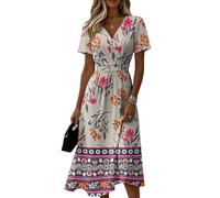 Vestidos Verano Mujer 2026, Vestidos Graduacion, Talla Grande Boda Playa Cuadros Cortos Ropa de Playa Mujer, Verano Cuello V Manga Corta 2026 Ropa Algodon Evento Deportivo Robe Ete Femme L