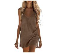 Vestidos Verano Mujer Algodón y Lino Vestido Mujer Verano Casual Sueltos Cuello V Color Sólido Vestidos Cortos Ligero Cómodo y Transpirable para Playa Vacaciones y Uso Diario