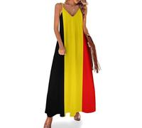 Vestidos Verano Mujer Bandera Belga Sin Mangas Tallas Grandes Vestido Bloqueo De Color Elegante Largo Cuello V Elástico Maxi Vestido De Playa con Tirantes Finos Casual Fiesta S-5Xl, Amarillo
