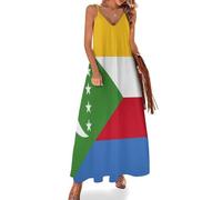 Vestidos Verano Mujer Bandera Comorana Sin Mangas Tallas Grandes Vestido Geometría Estrella Media Luna Largo Cuello V Elástico Maxi Vestido De Playa con Tirantes Finos Casual Fiesta S-5Xl, Amarillo