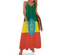 Vestidos Verano Mujer Bandera De Etiopía Sin Mangas Tallas Grandes Vestido Insignia Nacional Largo Cuello V Elástico Maxi Vestido De Playa con Tirantes Finos Casual Fiesta S-5Xl, Verde
