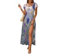 Vestidos Verano Mujer Campanilla De Edelweiss Maxi Vestido Manga Volante Parterre De Flores del Valle Vestido Largo Transpirable Ligero para Fiesta Playa Vacaciones
