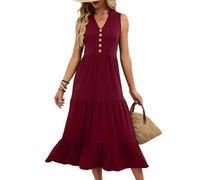 Vestidos Verano Mujer Color Liso Sin Mangas Cuello En V - Moda Mujer Dress Classic Elegante, Vestidos Anchos Chic Transpirable Dresses Playa Único Vino L