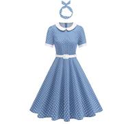 Vestidos Verano Mujer con Mangas Cortas Lunares Estilo Swing hasta La Rodilla Vestidos Rockabilly AñOs 50 Vintage Vestido Mujer Elegante de Cocktail con Diadema Vestido Flamenca