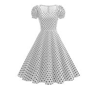 Vestidos Verano Mujer con Mangas Cortas Lunares Estilo Swing hasta La Rodilla Vestidos Rockabilly AñOs 50 Vintage Vestido Mujer Elegante de Cocktail con Diadema Vestido Flamenca