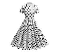 Vestidos Verano Mujer con Mangas Cortas Lunares Estilo Swing hasta La Rodilla Vestidos Rockabilly AñOs 50 Vintage Vestido Mujer Elegante de Cocktail con Diadema Vestido Flamenca