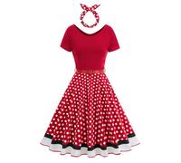 Vestidos Verano Mujer con Mangas Cortas Lunares Estilo Swing hasta La Rodilla Vestidos Rockabilly AñOs 50 Vintage Vestido Mujer Elegante de Cocktail con Diadema Vestido Flamenca
