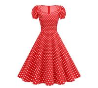 Vestidos Verano Mujer con Mangas Cortas Lunares Estilo Swing hasta La Rodilla Vestidos Rockabilly AñOs 50 Vintage Vestido Mujer Elegante de Cocktail con Diadema Vestido Flamenca