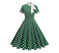 Vestidos Verano Mujer con Mangas Cortas Lunares Estilo Swing hasta La Rodilla Vestidos Rockabilly AñOs 50 Vintage Vestido Mujer Elegante de Cocktail con Diadema Vestido Flamenca