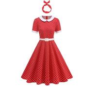 Vestidos Verano Mujer con Mangas Cortas Lunares Estilo Swing hasta La Rodilla Vestidos Rockabilly AñOs 50 Vintage Vestido Mujer Elegante de Cocktail con Diadema Vestido Flamenca