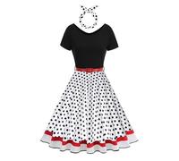 Vestidos Verano Mujer con Mangas Cortas Lunares Estilo Swing hasta La Rodilla Vestidos Rockabilly AñOs 50 Vintage Vestido Mujer Elegante de Cocktail con Diadema Vestido Flamenca