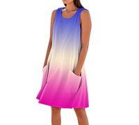 Vestidos Verano Mujer Cuello Redondo Color Degradado - Ropa Mujer Verano 2026 Dress Playa Casual, Vestidos Anchos Transpirable Elegante Dresses Exquisito Vacaciones Rosa Fuerte XL