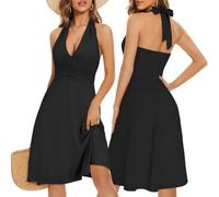 Vestidos Verano Mujer Cuello V Sin Mangas Mini Vestido Tirantes Sin Espalda A-Line Vestidos Casual Sueltos Negro Vestido Cortos de Playa