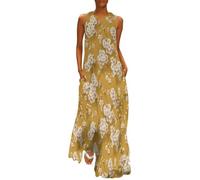 Vestidos Verano Mujer Elegante Estampado Floral Sin Mangas Tallas Grandes Vestido Vintage Bohemio Largo Cuello V Elástico Maxi Vestido Elegante De Playa Casual Fiesta Invitada Boda S-5Xl, Amarillo