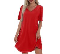 Vestidos Verano Mujer Elegantes, Vestido Mujer Verano Vestidos Largos Vestido De para De Color Liso Cuello Redondo Y Manga Corta con Bolsillos Elegante Minivestido Tipo Camiseta Camisero Fluido Corte