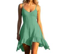 Vestidos Verano Mujer Falda Plisada con Volantes y Escote en la Espalda de Color Liso con Encaje (Green, L)