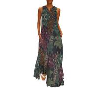 Vestidos Verano Mujer Flores Tropicales Vintage, Sueltos Bohemio Sin Mangas Cuello V Elegantes Fiesta Playa Vestidos Casual Cuello En V Vestido Mujer con Estampado Estética Botánica Negro