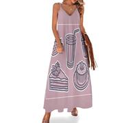 Vestidos Verano Mujer Lindo Pastel De Fresa, Sueltos Bohemio Sin Mangas Cuello V Vestido De Playa con Tirantes Finos Vestidos Casual Cuello En V Mujer con Estampado Ilustración Sencilla Rosa