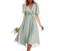 Vestidos Verano Mujer Manga Corta, Ropa De Mujer Verano Vestido Playa Vestido Midi Informal De Manga Corta con Cuello En V Y Estampado Floral para Vestidos Vaporoso con Volantes Playa Vintage Corte A