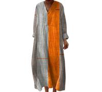 Vestidos Verano Mujer Manga Larga Lino y Algodon Dresses Largos Primavera Cuello en V Dress Fiesta Transpirable Tallas Grandes Vestido Mayor Casual Vestidos Elegantes Cómodo Beach