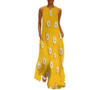 Vestidos Verano Mujer Margarita Sencilla, Sueltos Bohemio Sin Mangas Cuello V Elegantes Fiesta Playa Vestidos Casual Cuello En V Vestido Mujer con Estampado Planta Elegante Amarillo