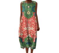 Vestidos Verano Mujer Mayor Lino y Algodon Vestidos Fiesta Primavera Cuello en V Dresses Elegantes Cómodo con Bolsillos Vestido Largos Transpirable Dress Manga Larga Casual Tallas Grandes Beach