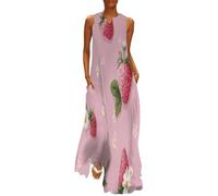 Vestidos Verano Mujer, Sueltos Fresa Flores Sin Mangas Cuello V Elegantes Playa Vestidos Casual Cuello Moda Vestido Mujer con Linda Fruta Vestido Fiesta Playa